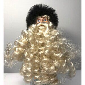 Vintage Santa Claus Head With Faux Fur Hat & Curly Beard